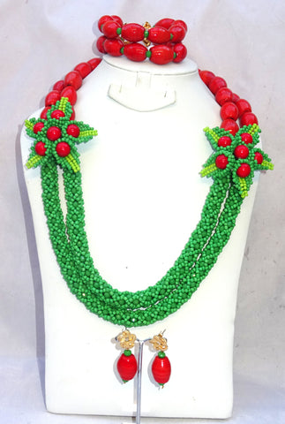Unique Coral Design Classy Beads Bridal Wedding Jewelry Necklace Set