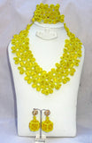 Latest Design Style Yellow Flower Cube African Beads Bridal Wedding Jewelry Set
