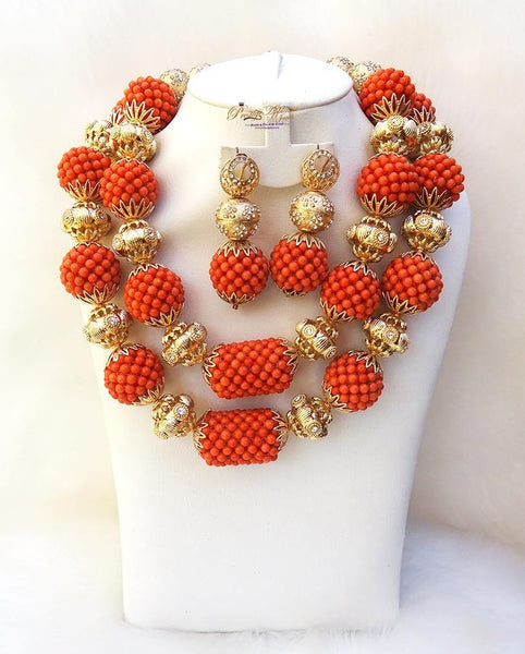 PrestigeApplause Unique Beautiful Traditional Coral Balls Style Beads Necklace African Nigerian Celebrant Bridal Set