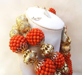 PrestigeApplause Unique Beautiful Traditional Coral Balls Style Beads Necklace African Nigerian Celebrant Bridal Set