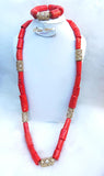 Traditional Men Women Unisex Coral Beads Embellished with Gold Necklace Jewellery Set - PrestigeApplause Jewels 