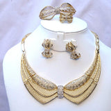 Beautiful Collar with Rhinestone Gold Plated Fashion Women Necklace Earring Party Jewellery Set - PrestigeApplause Jewels 