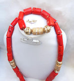 Men Traditional Groom Rough Coral African Nigerian Beads Necklace Bracelet Jewellery - PrestigeApplause Jewels 