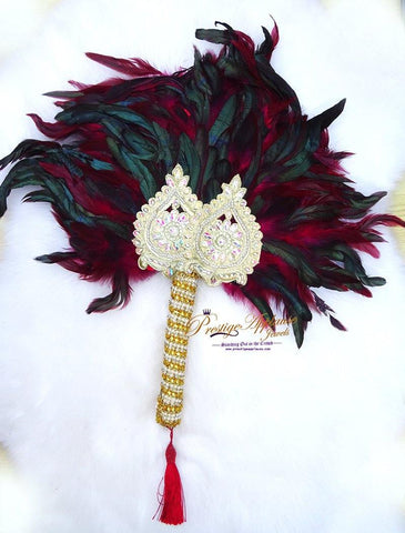 PrestigeApplause Beautiful Detailed Multi-Colour Oustrich Feather Hand fan Wand wedding African Nigerian Traditional engagement - PrestigeApplause Jewels 