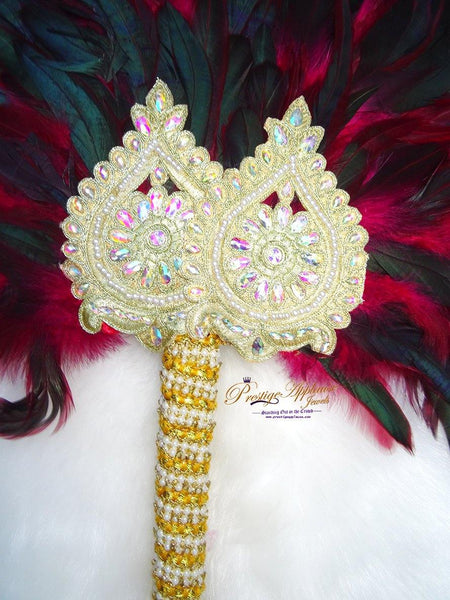 PrestigeApplause Beautiful Detailed Multi-Colour Oustrich Feather Hand fan Wand wedding African Nigerian Traditional engagement - PrestigeApplause Jewels 