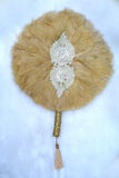 PrestigeApplause Champagne Gold New Design Round Shape New Style Feather Bridal wedding engagement Handfan - PrestigeApplause Jewels 