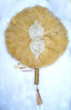 PrestigeApplause Champagne Gold New Design Round Shape New Style Feather Bridal wedding engagement Handfan - PrestigeApplause Jewels 
