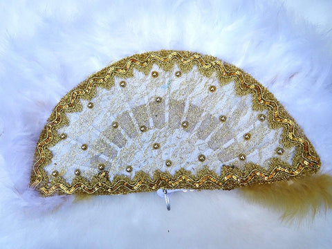 Beautiful White Mixed with Champagne Gold Feather Bridal wedding African Traditional engagement Handfan - PrestigeApplause Jewels 