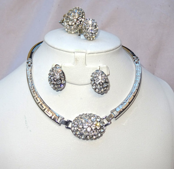 Silver Beautiful Rhinestone Bridal Wedding Party Jewellery Set
