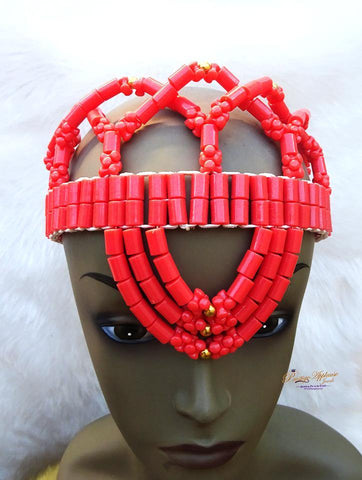 Nigerian Edo Coral Crown wedding Bridal Party Beaded Edo Igbo Hat - PrestigeApplause Jewels 