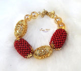 Beautiful Red Detailed Beaded Bracelet and Earring Beads Jewellery Set - PrestigeApplause Jewels 