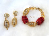 Beautiful Red Detailed Beaded Bracelet and Earring Beads Jewellery Set - PrestigeApplause Jewels 