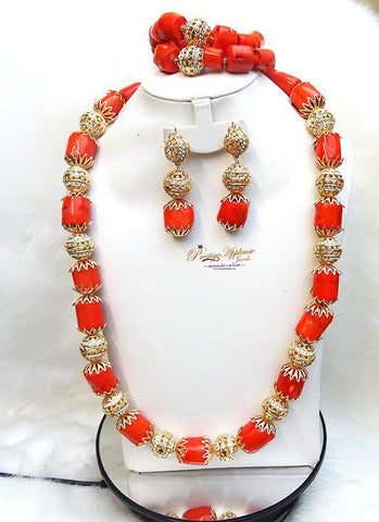 Celebrant 2019 Beautiful Real Traditional Bridal Wedding Flowery Traditional Coral African Nigerian Necklace Jewellery Set UK Delivery (Copy) - PrestigeApplause Jewels 