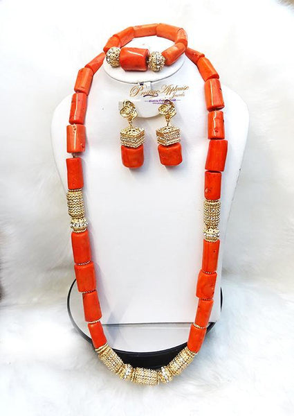 Celebrant Beautiful Real Traditional Coral African Necklace Jewellery Set - PrestigeApplause Jewels 