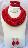 Red Elegant African Beads Latest 2 Design Bridal Wedding Jewellery Set