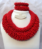 Red Elegant African Beads Latest 2 Design Bridal Wedding Jewellery Set