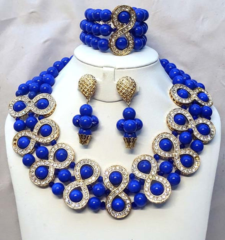 Clearance Sale Latest Design Royal Blue Crystal Shinning Wedding Bridal Beads Jewellery Set