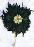 Emerald Green Dark Green Round Shaped Ostrich Feather Traditional African Wedding Hand Fan Nigerian Bridal Handfan - PrestigeApplause Jewels 