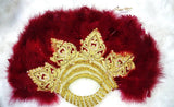 Latest Bag Design Gold White Maroon Dark Red Feather Flower Design Feather Hand fan wedding African Traditional engagement - PrestigeApplause Jewels 