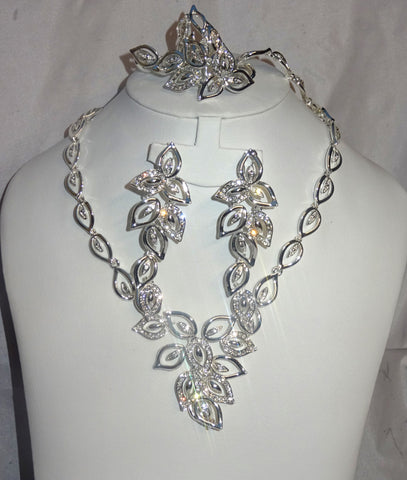 Silver Flower Wedding Cocktail Party Jewellery Set