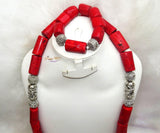 Traditional Men Women Unisex Red Coral Beads African Nigerian Embelished Necklace Jewellery Set - PrestigeApplause Jewels 