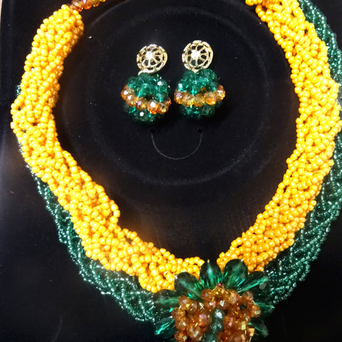 Yellow & Orange New Design African Beads Necklace Party Bridal Jewellery Set