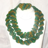 Latest Design Green Gold Drum Design African Beads New Style Bridal Party Wedding Set