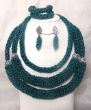 Teal Green & Silver 3 layers African Nigerian Bridal Wedding Party Beads Set