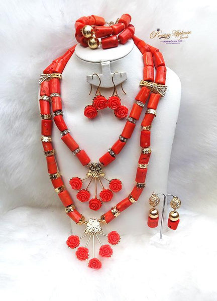 PrestigeApplause Beautiful Real Traditional Bridal Wedding 2 Layers Traditional Coral African Nigerian Necklace Jewellery Set - PrestigeApplause Jewels 