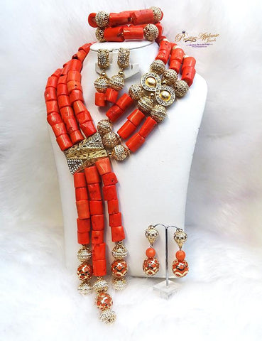 Celebrant 2019 PrestigeApplause Beautiful Real Traditional Bridal Wedding 2/3 Layers Traditional Coral African Nigerian Necklace Jewellery Set