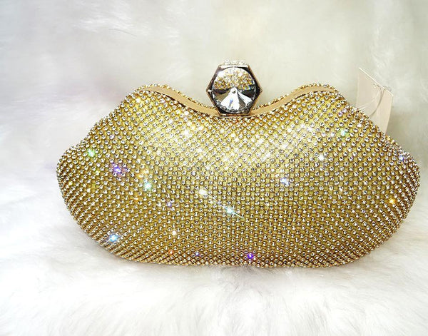Gold Crystal Diamante Shaped Evening Party Cocktail Clutch Purse handbag - PrestigeApplause Jewels 
