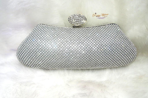 Ladies Sparkly Crystal Diamante Evening Silver Bag Wedding Clutch Party Bag Womens Handbag - PrestigeApplause Jewels 