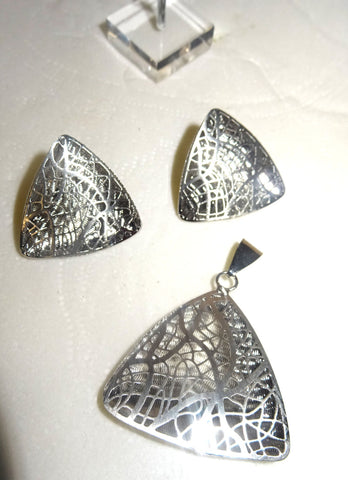 New Design Silver Plated Triangular Shape Earring & Pendant Jewellery Set