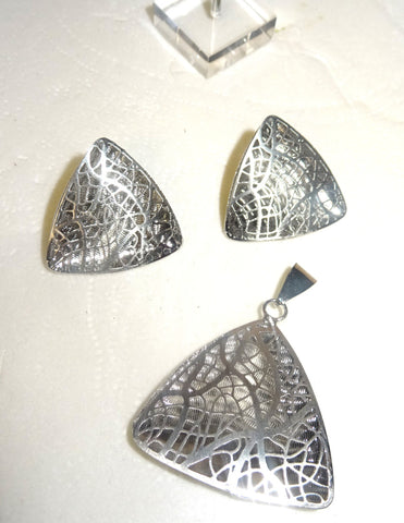 New Design Silver Plated Triangular Shape Earring & Pendant Jewellery Set
