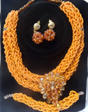 Coral Color 2 Layers New Design African Beads Bridal Wedding Party Jewelry Set