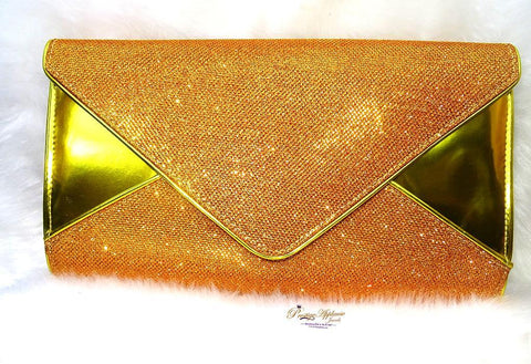 Gold/Yellow Glitter Clutch Evening Bags for Women Formal Bridal Wedding Clutches Purse Prom Cocktail Party Handbags - PrestigeApplause Jewels 
