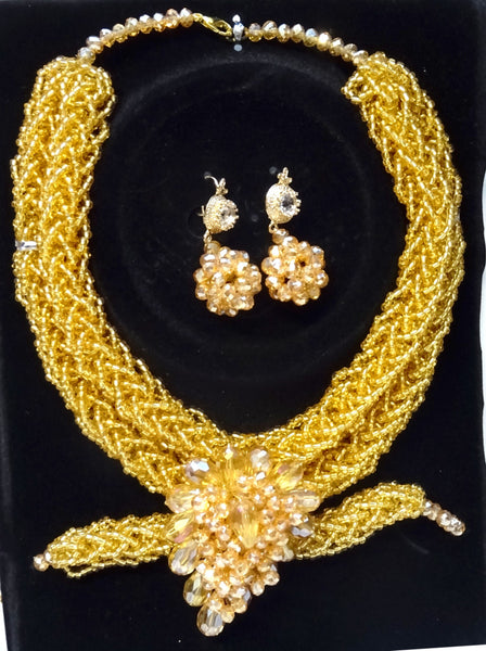 New Design Stylish 2 Layers African Beads Bridal Wedding Jewelry Set
