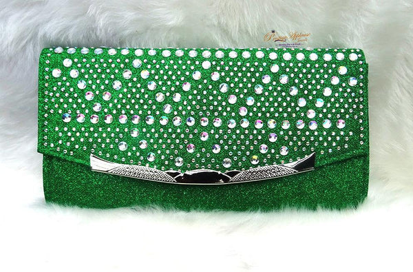 New Green Diamonte Envelope Clutch Bag Purse Womens Fashion Evening Party Clutch Bag Glitter Shimmer Style Handbag Wedding Prom Party - PrestigeApplause Jewels 