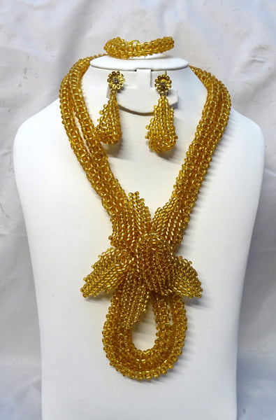 Gold Rose Petal New Design African Beads Bridal Wedding Party Jewelry Set