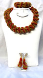Clearance Sales Drum Style Red & Gold African Beads Bridal Wedding Party Jewelry Set