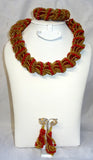 Clearance Sales Drum Style Red & Gold African Beads Bridal Wedding Party Jewelry Set