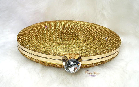 Evening Clutch Bag Gold Bag for Women Floral Diamante Oval Formal Dressing Handbag for Wedding Party Prom - PrestigeApplause Jewels 