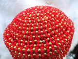 Queen Red Orange Edo Coral Crown wedding Bridal Party Beaded Edo Igbo Hat - PrestigeApplause Jewels 