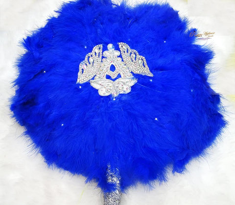 Royal Blue Silver New Design Round Shape New Style Feather Bridal wedding engagement Handfan - PrestigeApplause Jewels 