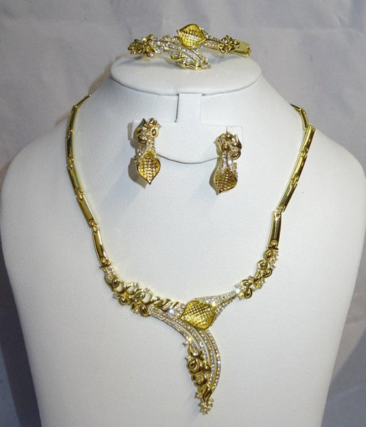 High Quality Dubai Gold Plated Rhinestone Crystal Party Wedding Jewelry Set