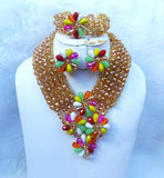 PrestigeApplause Gold Beautiful Mixed Colour Latest Design Bead Wedding Party Jewellery Set