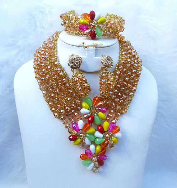 PrestigeApplause Gold Beautiful Mixed Colour Latest Design Bead Wedding Party Jewellery Set