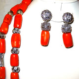 Extra Long Traditional Real Genuine Coral with Blings African Nigerian Wedding Party Beads Jewellery Set