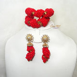 Red Detailed Beaded Bracelet and Earring Beads Jewellery Set - PrestigeApplause Jewels 