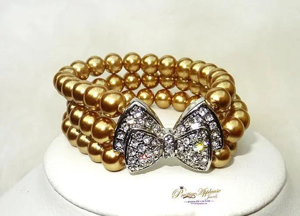 Golden Pearl Party Wedding Necklace and Bracelet Jewellery Great as Gift - PrestigeApplause Jewels 